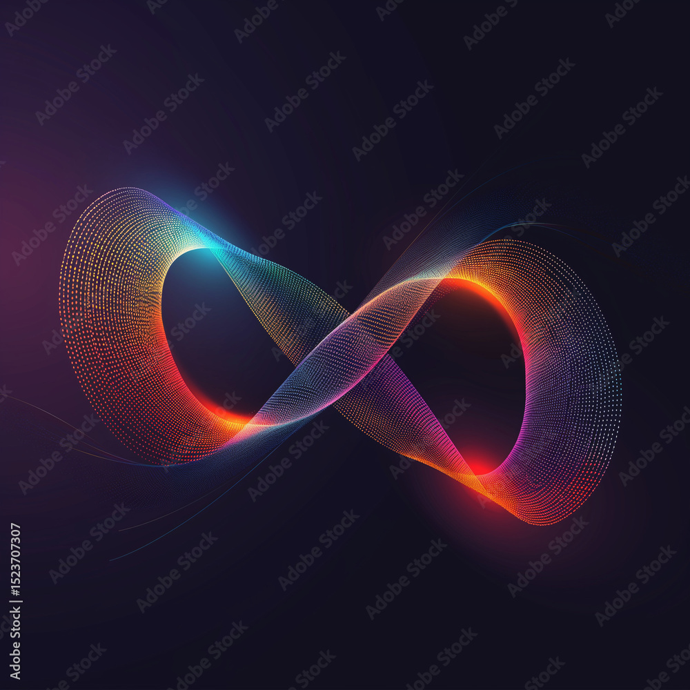 Fototapeta premium Digital art featuring a glowing infinity loop in rainbow gradients. A modern and inclusive symbol of autism acceptance and diversity.