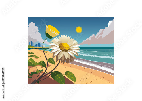 White and yellow flower on the beach in the city of federation province of entre rios argentina,
white and yellow flower on the beach in the city
