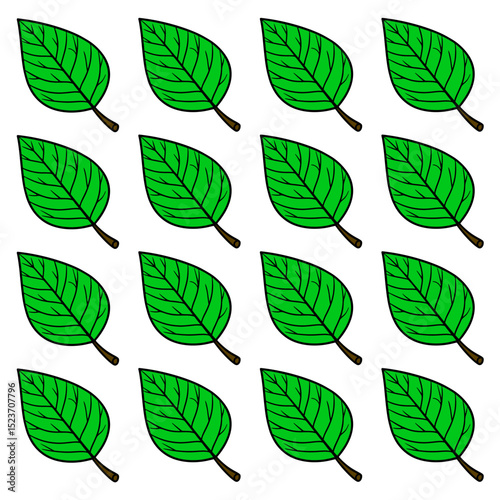 A seamless pattern of natural green leaves with detailed veins, perfect for spring designs, nature themes, ecological backgrounds, or any project that requires an organic and botanical touch.