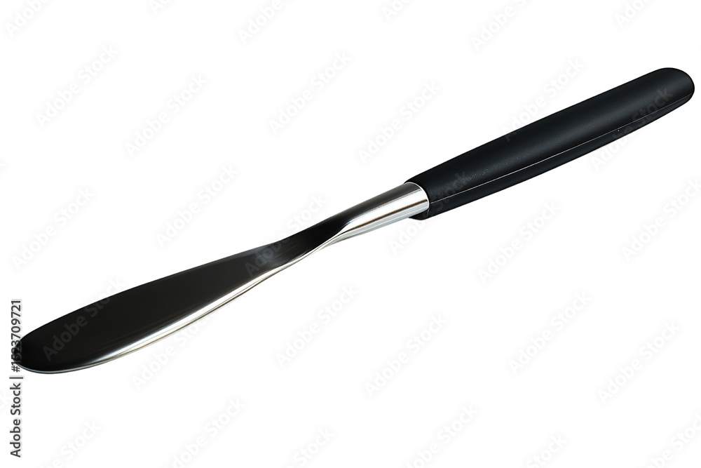  Butter spreader knife with sleek black handle and rounded blade, kitchen tool used for spreading soft foods like butter or jam
