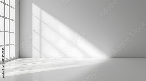 Light and shadow play in minimalist interior space pure white background artistic photography