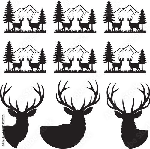 Mountain Deer SVG – Wild Forest Silhouette for Rustic Crafts

Stag in the Mountains – Outdoor Wildlife Clipart for Decor

Deer and Pine Trees SVG – Majestic Buck Design for DIY Projects

Wild Deer Sil