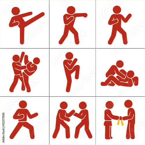 vector set of people do martial arts icons