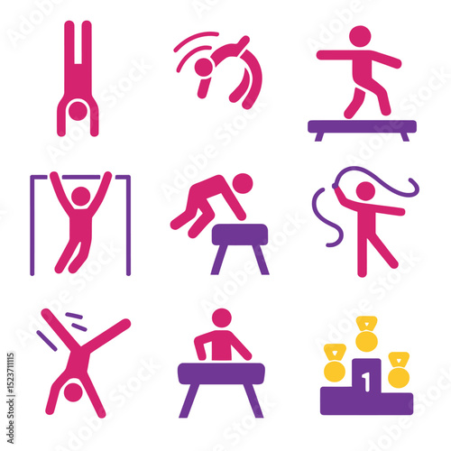 set of Artistic gymnastics pose icons
