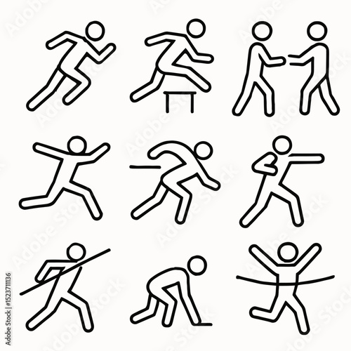 Track & field actions in technical line art