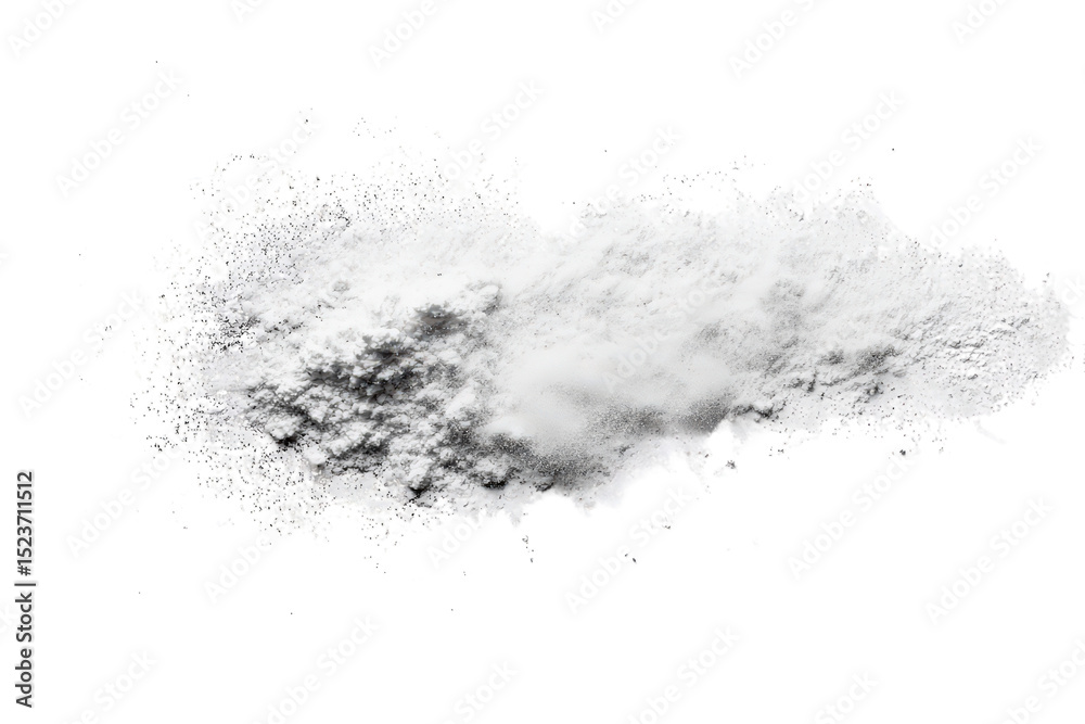 Fototapeta premium Fine pile of white powder scattered loosely, clean texture suitable for representing flour, sugar, or dry ingredient in food content