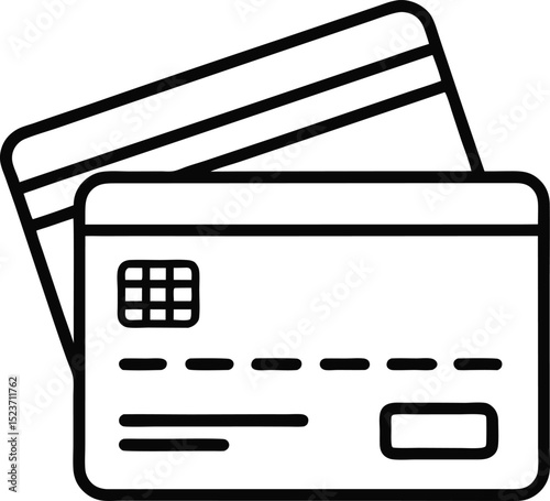 Credit Cards  Black and White Outline Vector Illustration