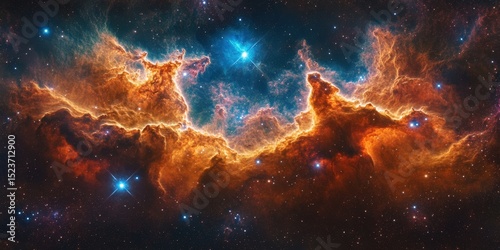Golden Nebula Space Cloud with Bright Stars Cosmic View Galaxy Exploration