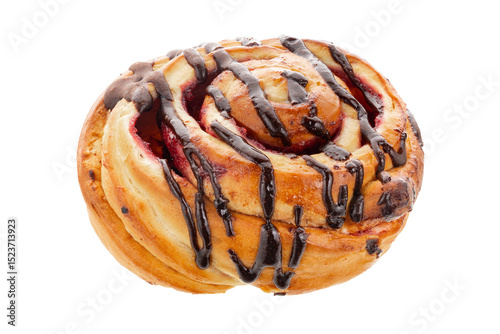 Bakery product. Cinnabon cherry bun. Bun isolated on white background
