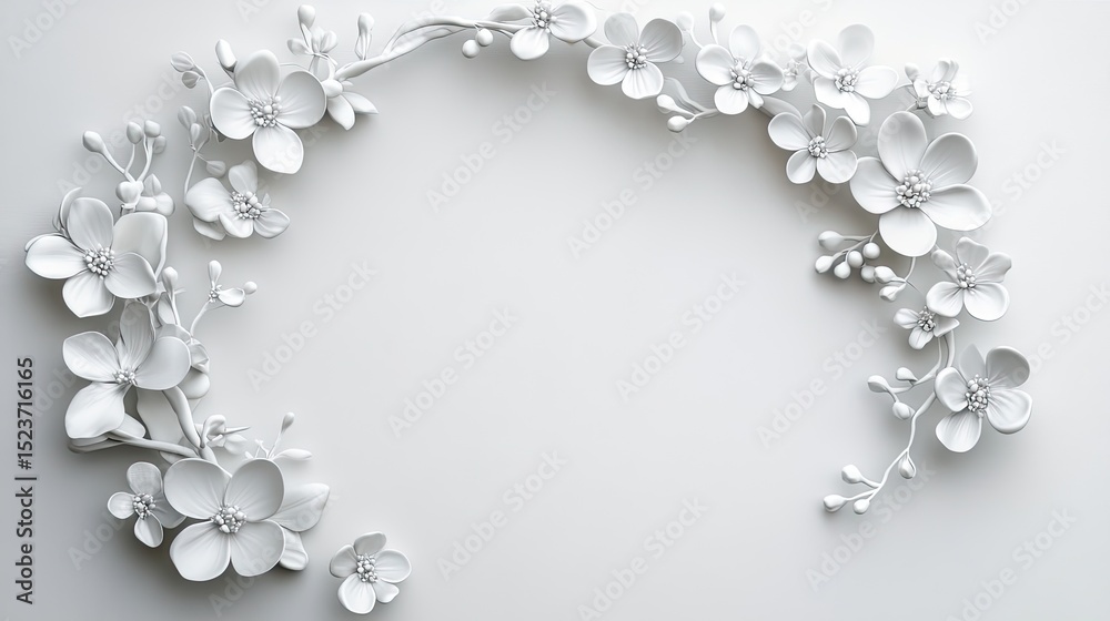 Fototapeta premium Delicate floral arrangement artistic design pure white background minimalist style close-up aesthetic beauty