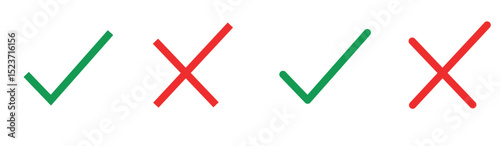 Checkmark cross on white background. Isolated vector sign symbol. Checkmark icon set. Checkmark right symbol tick sign. Flat vector icon. Test question