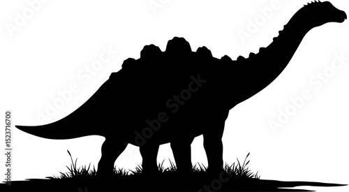 a black and white silhouette of a dinosaur with a long neck, vector