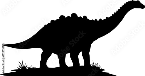 a black and white silhouette of a dinosaur with a long neck, vector