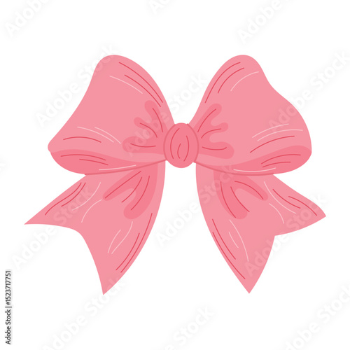 Single vector element pink bow.Different present decoration hand drawn on white background. Satin gift bow silhouette
