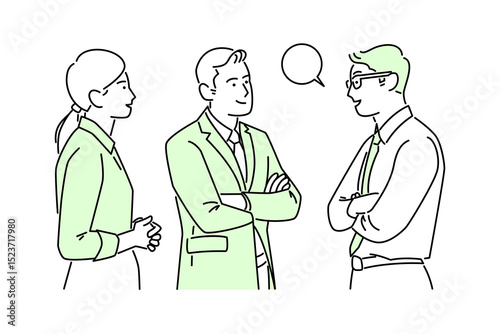 Businessman and businesswoman are in conversation