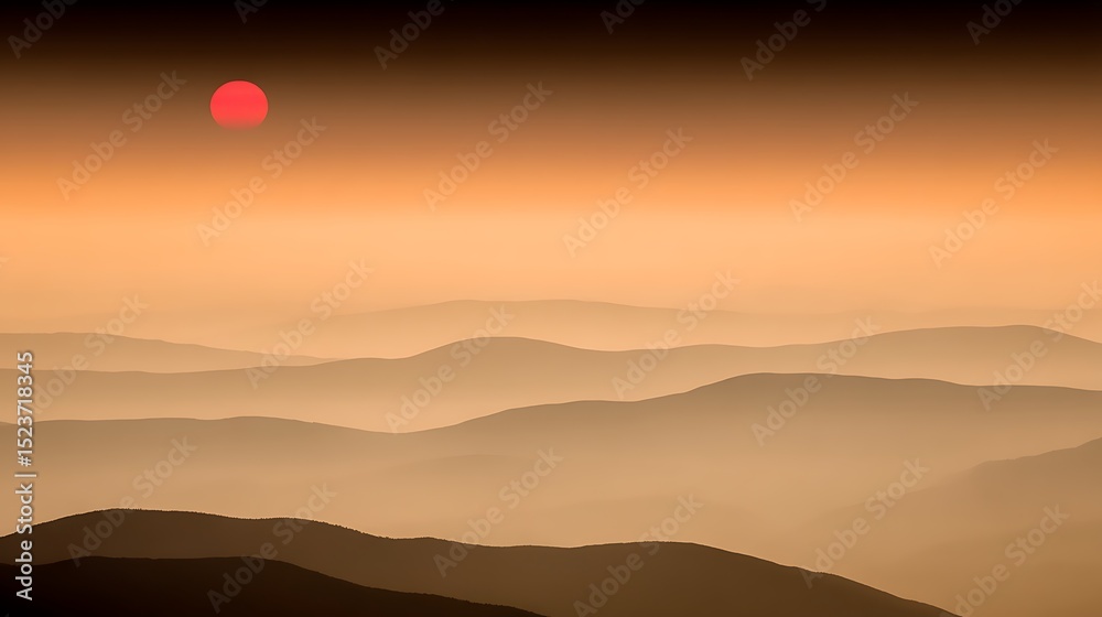 Fototapeta premium Mountain range with sun hazy glow