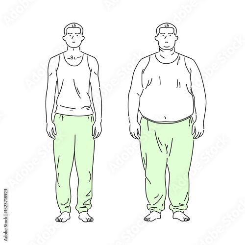 the body of a thin and fat man, the difference between healthy and unhealthy living
