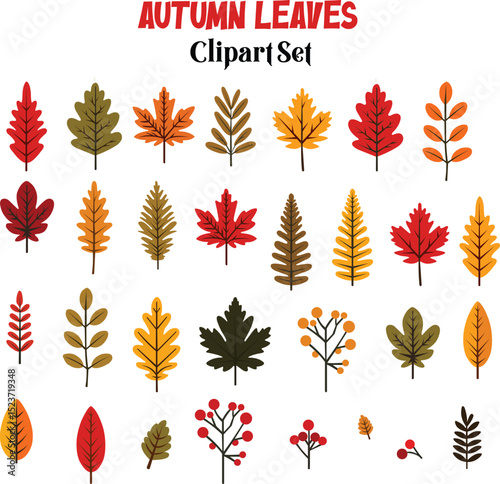 Autumn Leaves Clipart Set – Fall Season Vector Icons Collection