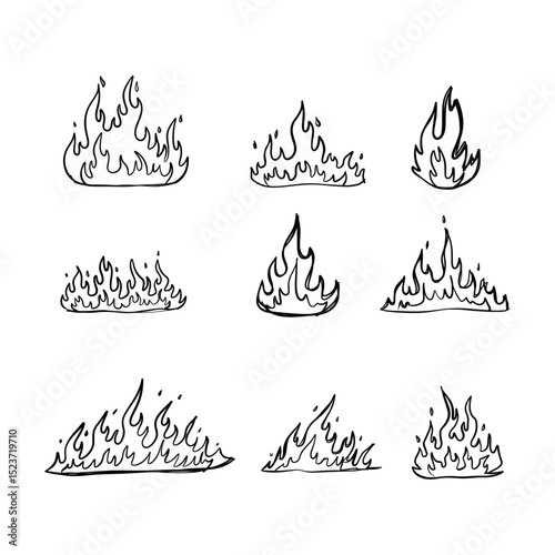 Outline Flame Elements Collection
