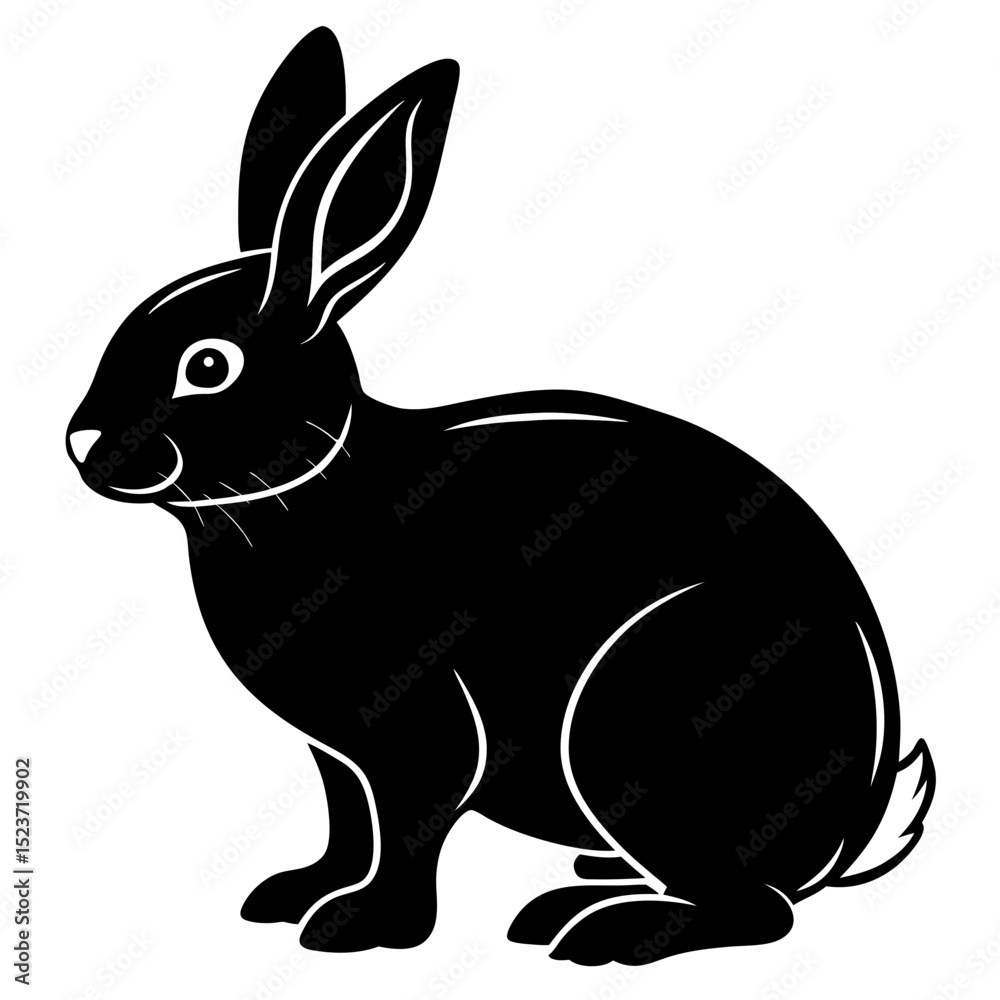 Fototapeta premium Here's a black and white vector illustration of a cute cartoon bunny, perfect for Easter or pet designs