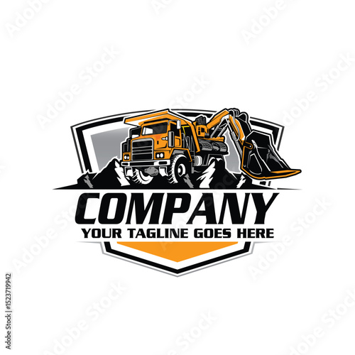 excavator logo - service logo - construction logo - heavy equipment logo - excavator vector - illustration