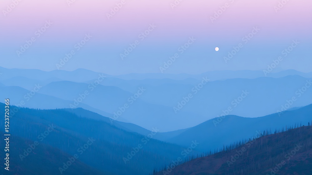 Obraz premium Pastel mountain landscape with distant moon