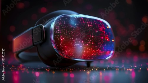 A futuristic design for immersive VR education, using electric blue, neon purple, and black. Show VR headsets, 3D holograms, and spatial grids to depict the virtual learning environment