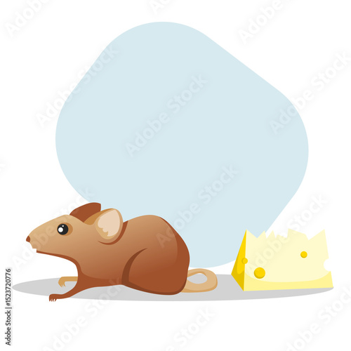 a mouse with a large cheese in front of him, the mouses breakfast, after eating