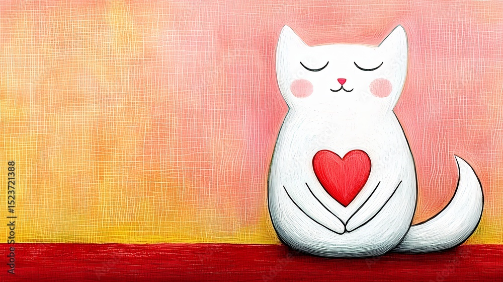 Fototapeta premium Cute Cartoon Cat with Heart Illustrating Love and Affection