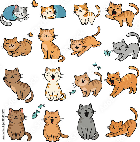 Adorable Cartoon Cats Collection Happy Pets Playful Kittens Cute Animal Illustrations