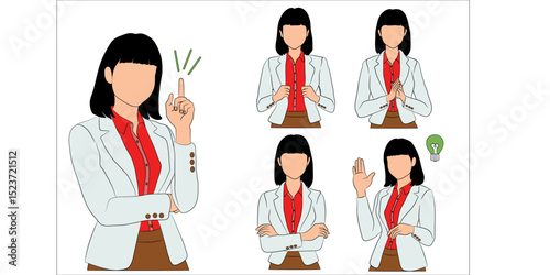 Vector illustration of businesswoman in various hand gestures and poses