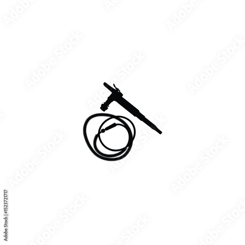 Flat silhouette of a colonoscope with a coiled design on white background