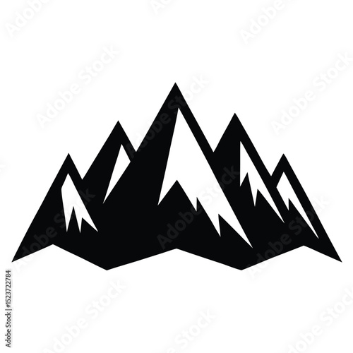 Black and white mountain range peak icon illustration