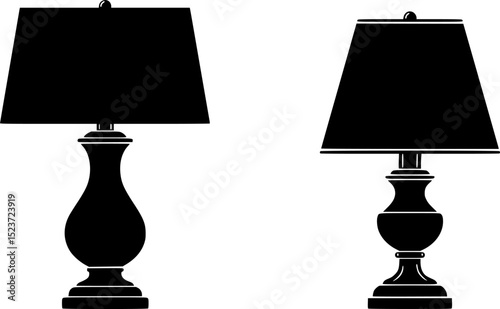 Silhouette illustration of two table lamps side by side