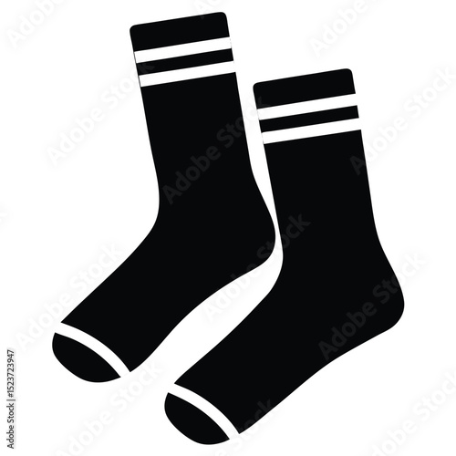 Pair of black socks with white stripes icon