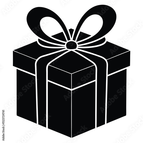 Simple black silhouette gift box with bow