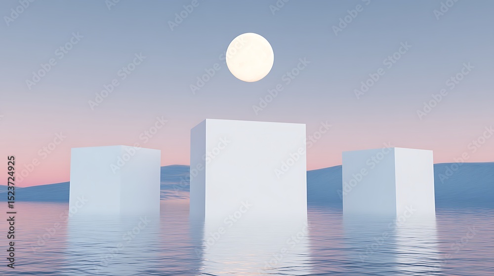 Fototapeta premium Abstract cubes at sea lunar scene