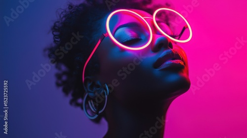 Stylish woman with neon glasses
