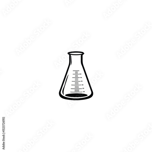Flat silhouette of a glass beaker with graduated markings on white background
