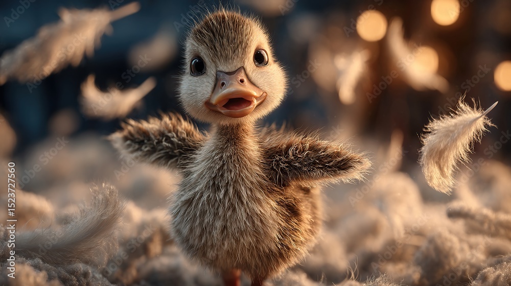 Obraz premium Cute Duckling in Fluffy Cloud. (1)