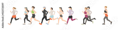 Group of Female Runners – Flat Character Set