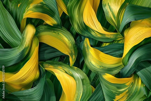 Vibrant Green and Yellow Leaves in a Lush Abstract Arrangement