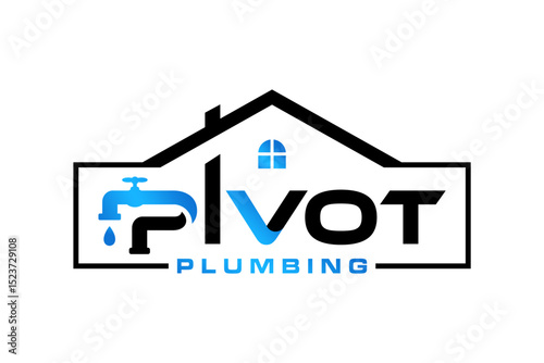word of pivot, plumbing logo design with the letter P in the shape of a tap and pipe, logo design concept