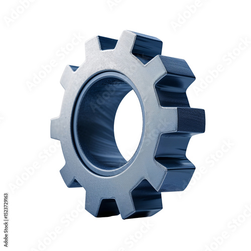 3D-rendered weathered gear with realistic imperfections and subtle lighting, isolated industrial machine element on white PNG