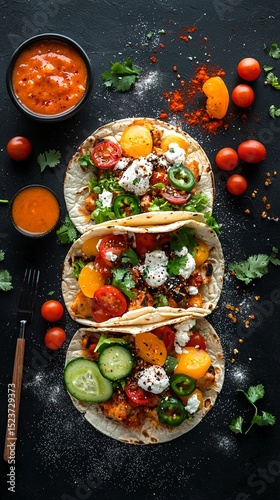 Vegetarian Tacos Flatlay with Fresh Ingredients photo