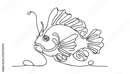 Continuous one single minimal line drawing Anglerfish