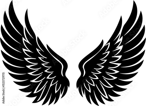 silhouette vector illustration of wings, isolated on white