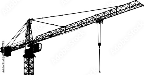 a black and white silhouette of a crane