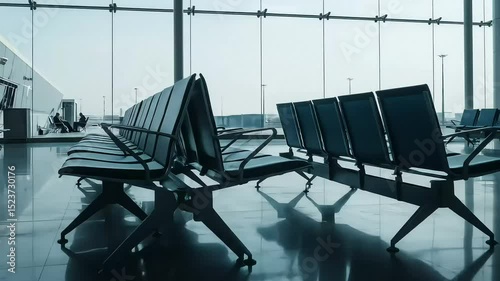 Modern Airport Departure Lounge Empty Seats and Bright Windows