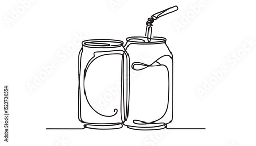 Continuous one single minimal line drawing soft soda
